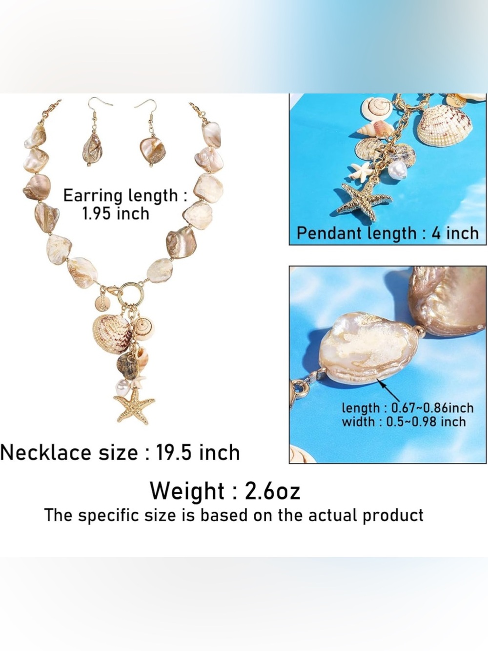 2️⃣pc Set Seashell Pendant Statement Necklace And Earrings Set in Pearl - Picture 5 of 6